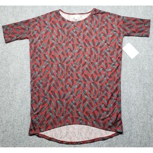 LulaRoe Irma Top Tunic Womens 2XS Multicolor Feathers Round Neck Short Sleeve